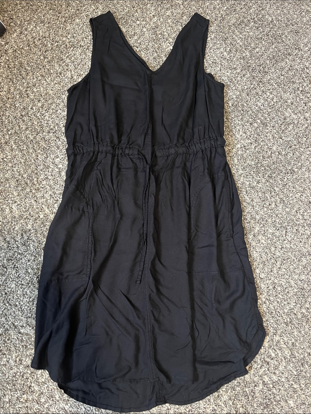 Time and Tru Black Sleeveless V-Neck Drawstring Waist Mini Dress